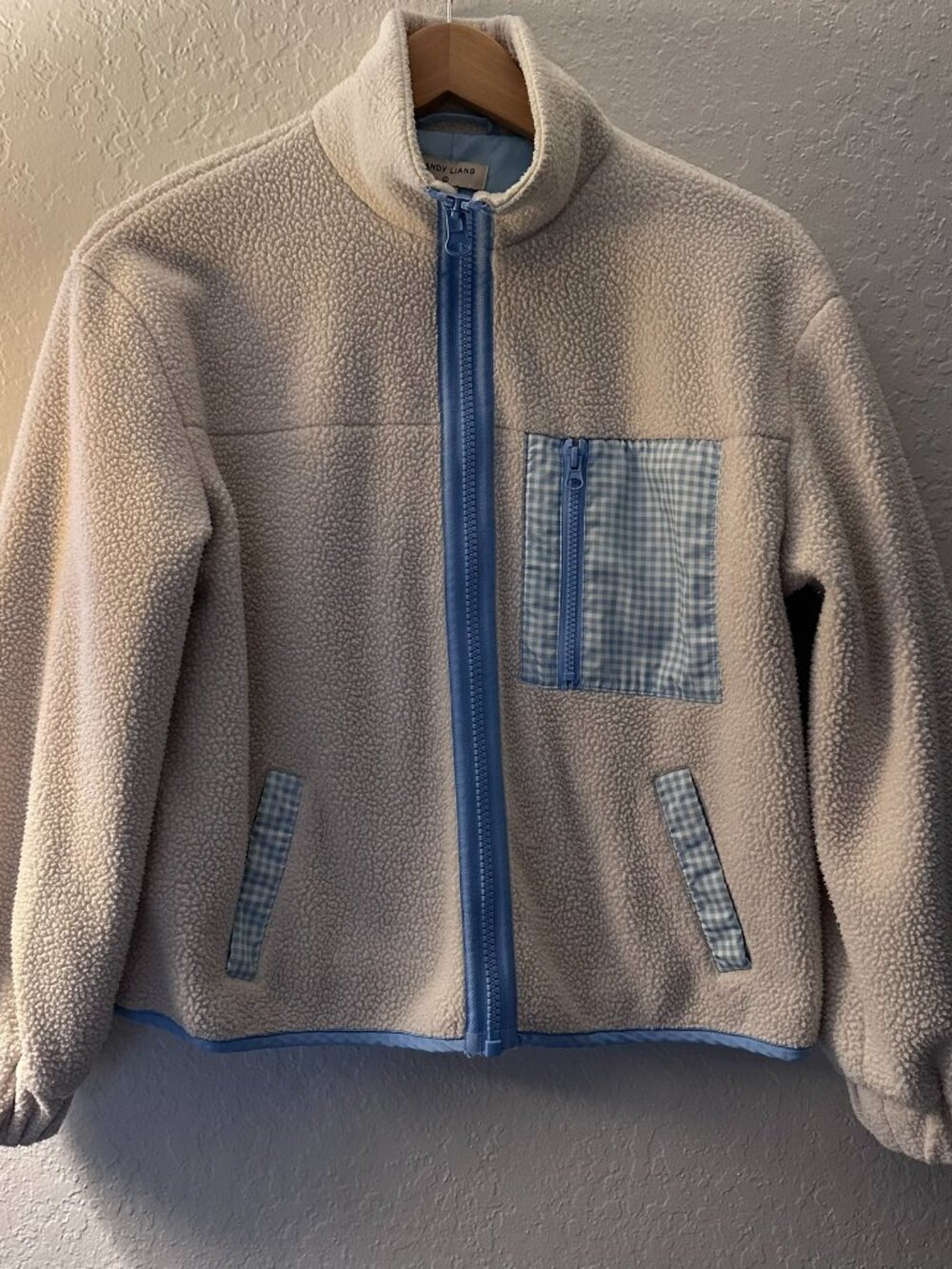 EUC Sandy Liang x Target Fleece Jacket with Gingham Details - Size XS